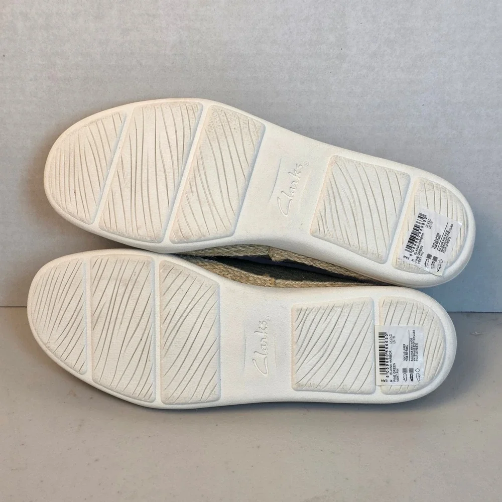 Clarks Collection Slip Ons Womens 7 Olive Green Floral Embroidered Espadrille‎